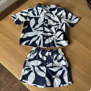 Zara Navy and White Leaf Print Set